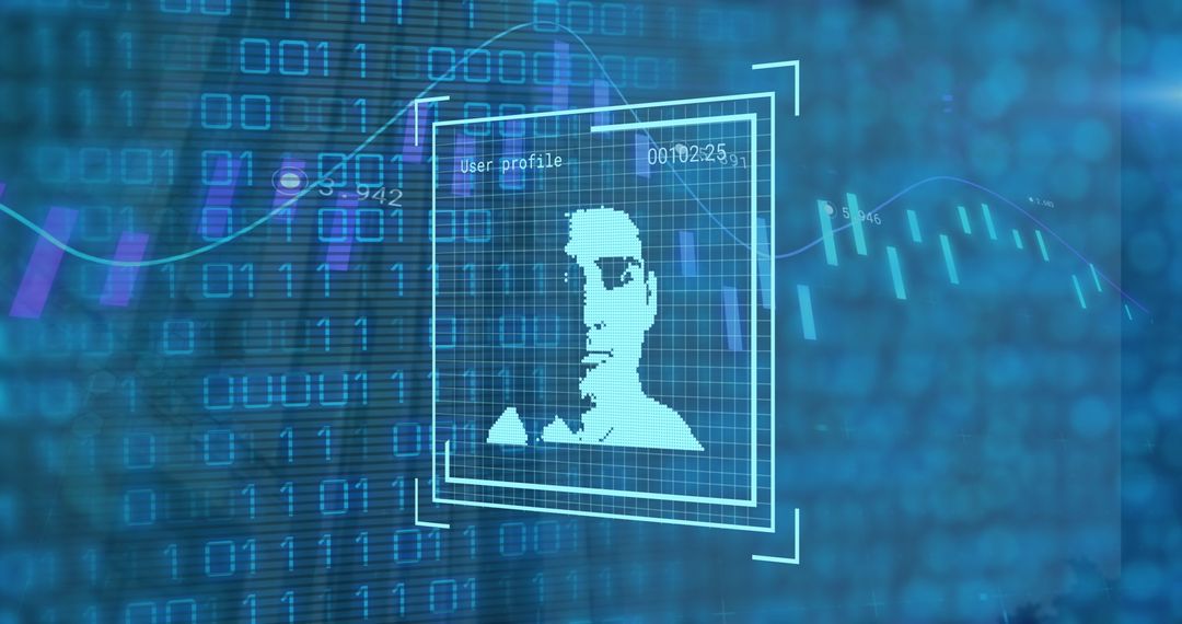 Digital Face Recognition Interface with Binary Data Visualization - Free Images, Stock Photos and Pictures on Pikwizard.com