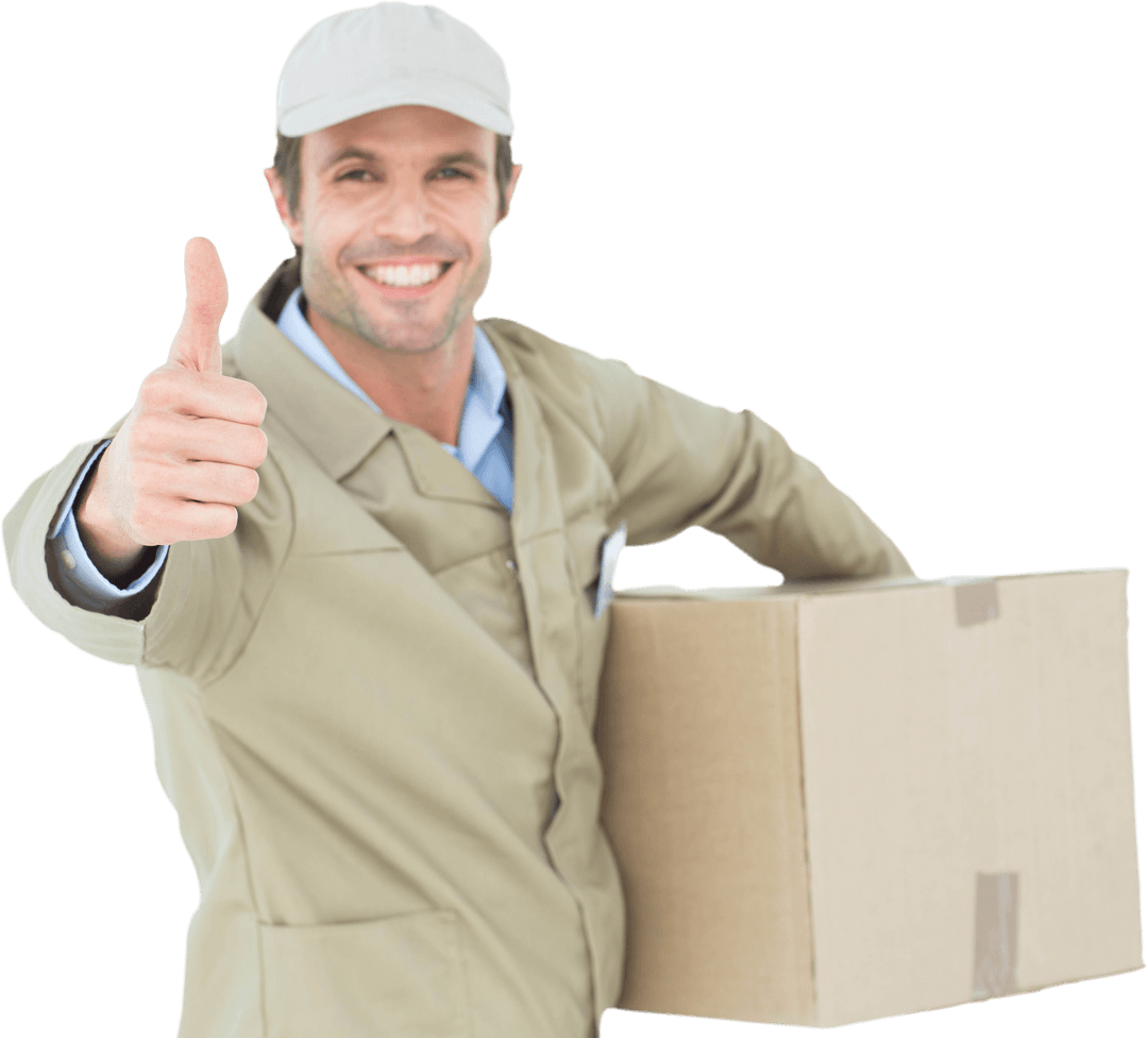 Smiling Delivery Man Gesturing Thumbs Up Transparent Background