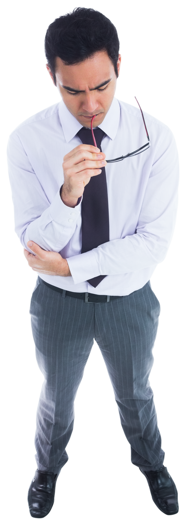 Pensive Biracial Businessman Holding Glasses Isolated Transparent Background - Download Free Stock Images Pikwizard.com