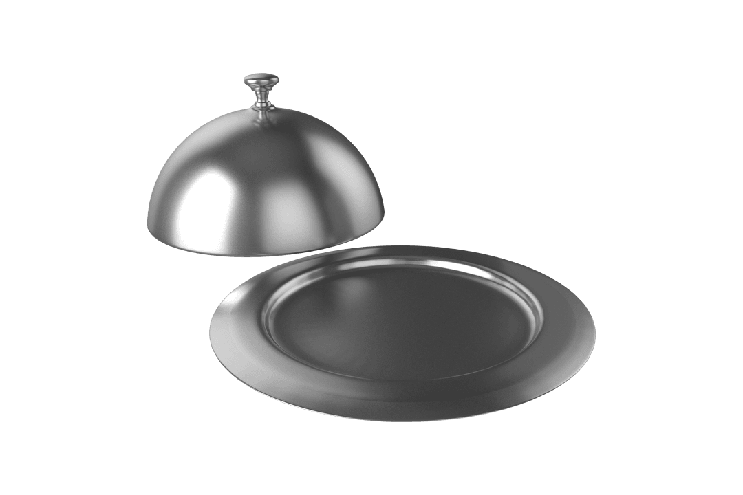 Silver Serving Platter with Lid on Transparent Background