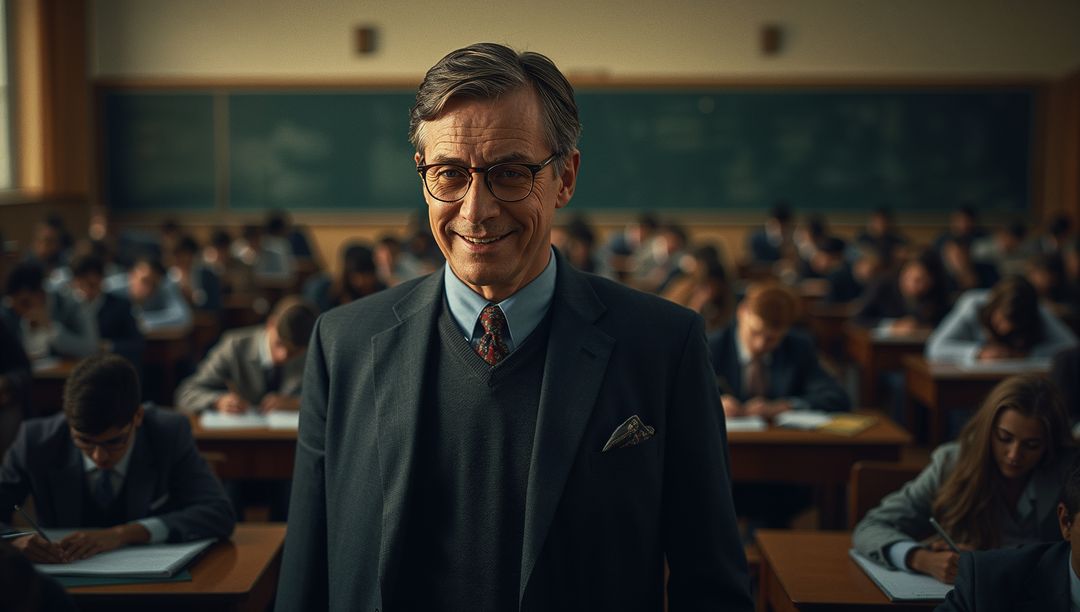 Instructor Overseeing Exam in Class with Focused Students