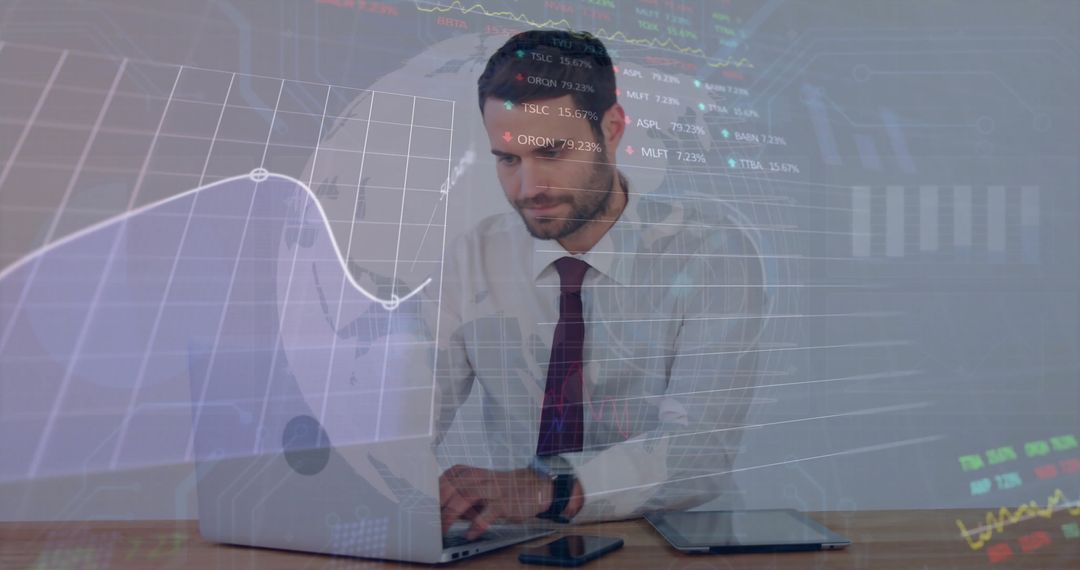 Businessman Engaged with Digital Financial Data Analysis