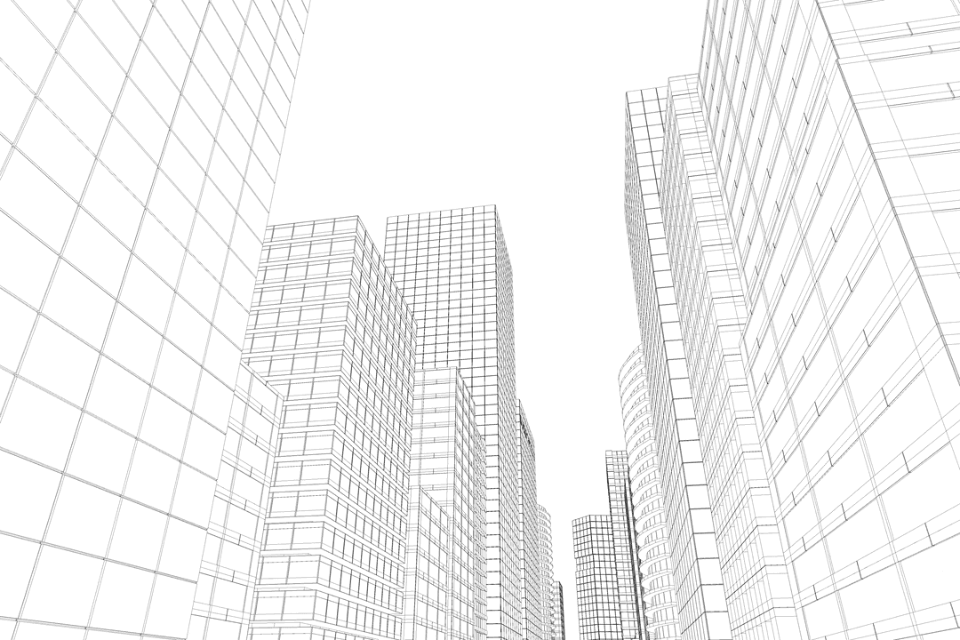 Transparent urban city silhouette with high-rise buildings