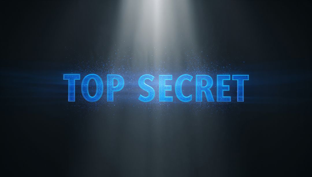 Holographic Neon Blue TOP SECRET Text Under Spotlight Futuristic Cybersecurity Concept