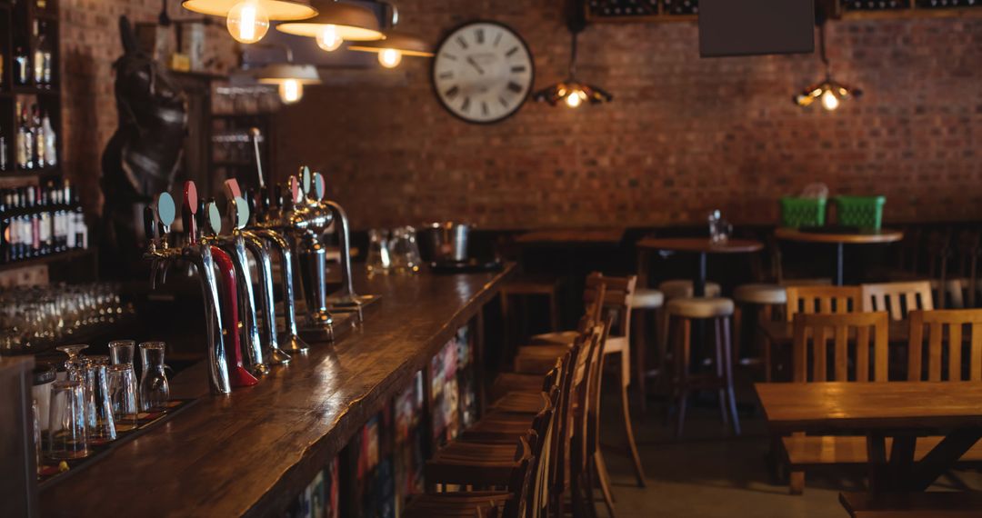 Traditional Pub Interior with Wooden Bar and Clock