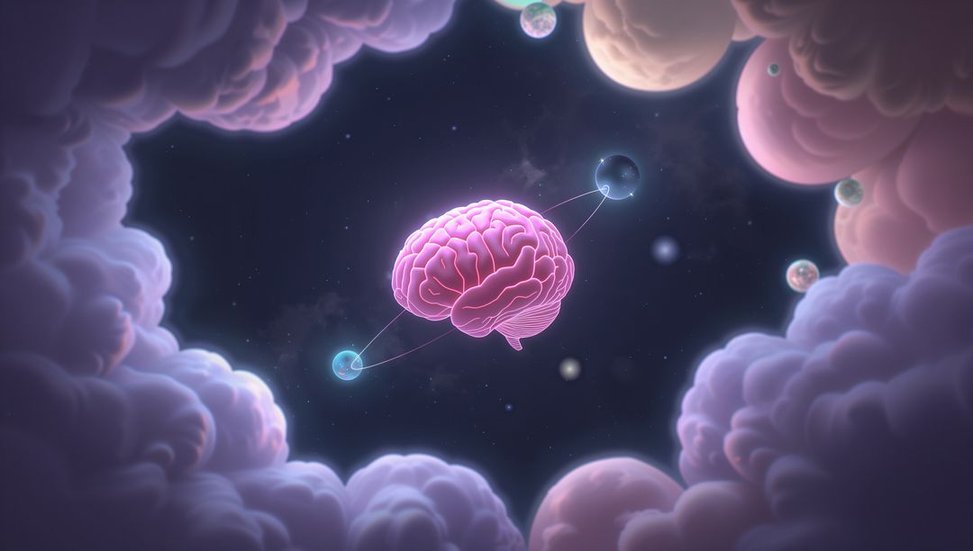 Surreal Fantasy Brain with Planetary Connections in Outer Space