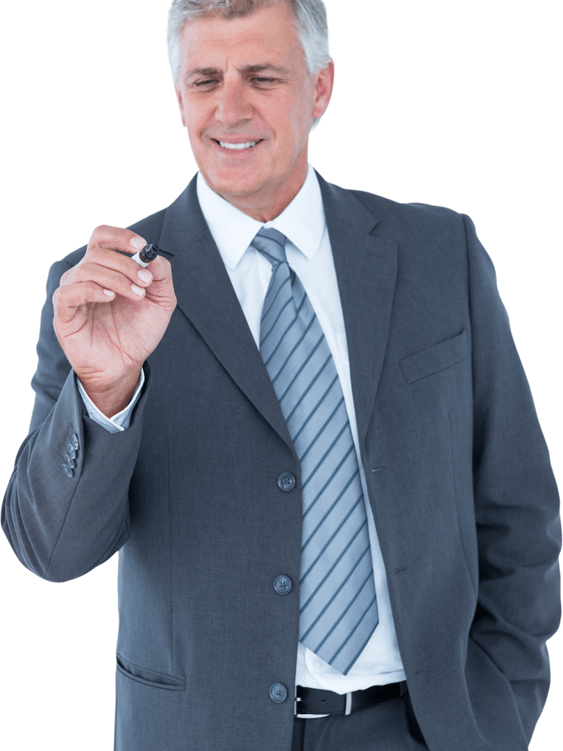 Confident Businessman Writing with Transparent Boardmarker