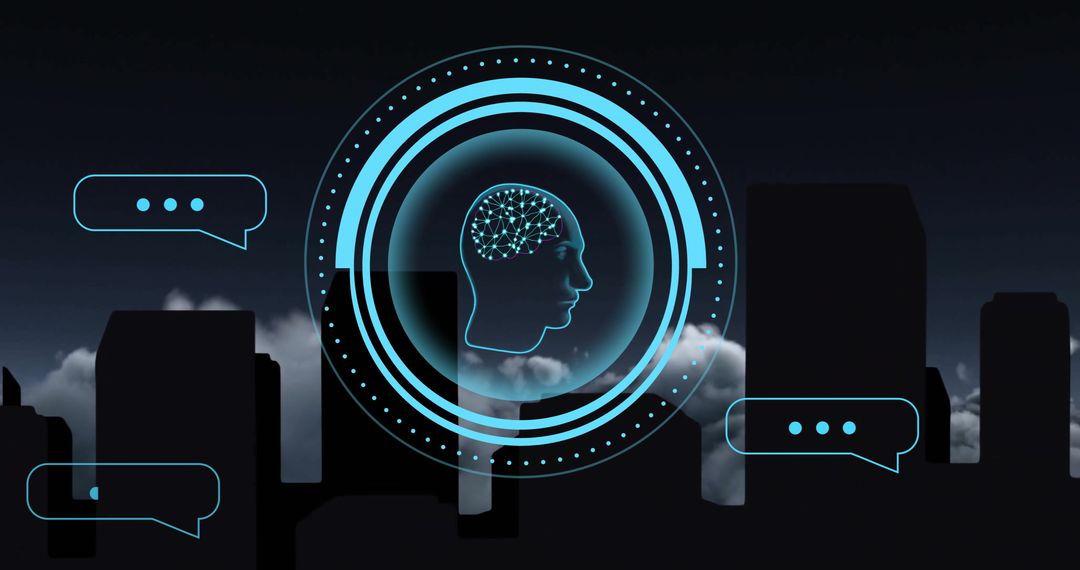 Futuristic AI Interface Concept in Urban Cityscape