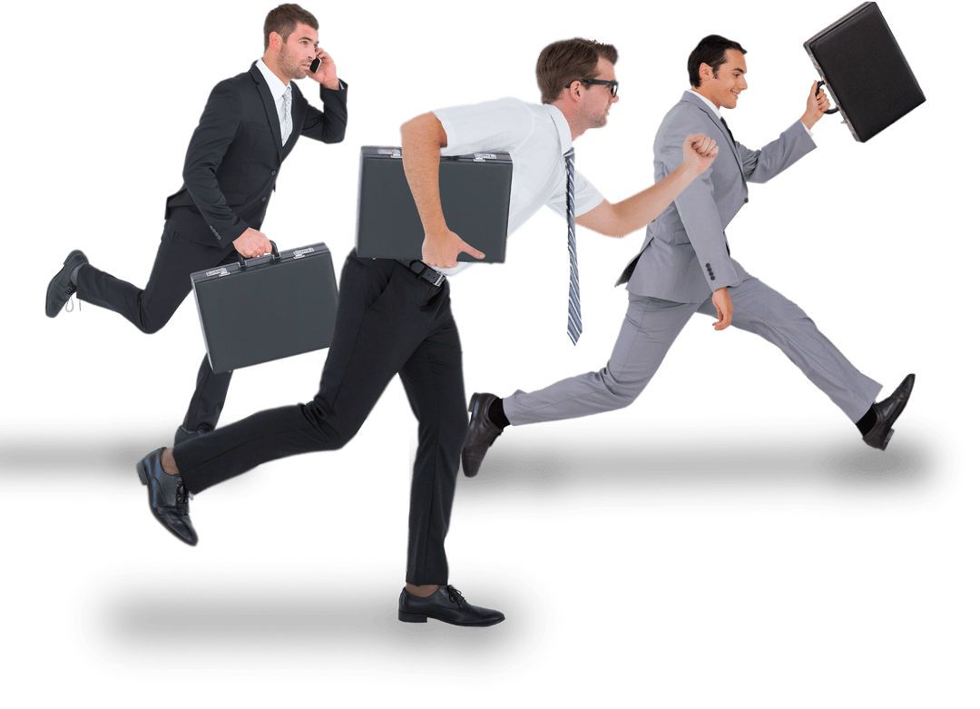 Running Businessmen with Briefcases on Transparent Background