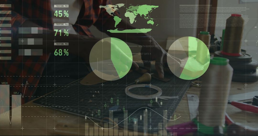 Artisan Cutting Fabric with Data Analytical Overlays in Workshop