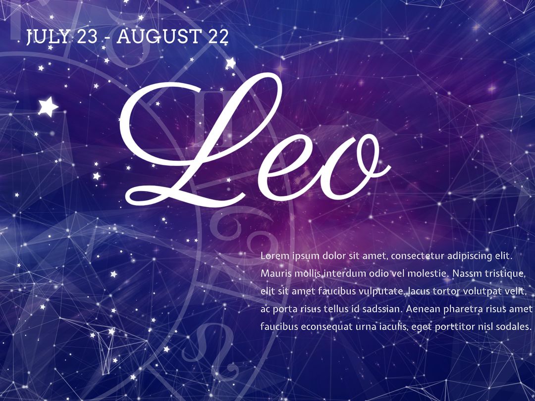 Leo Zodiac Sign Stellar Background with Horoscope Text - Download Free Stock Templates Pikwizard.com