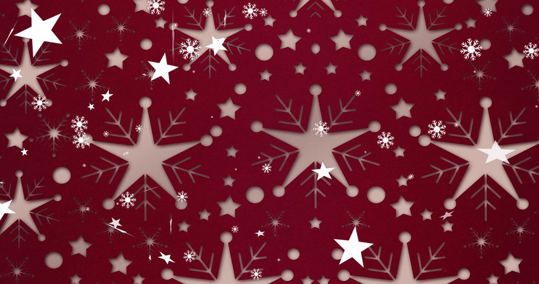 Abstract Festive Stars and Snowflakes on Red Background