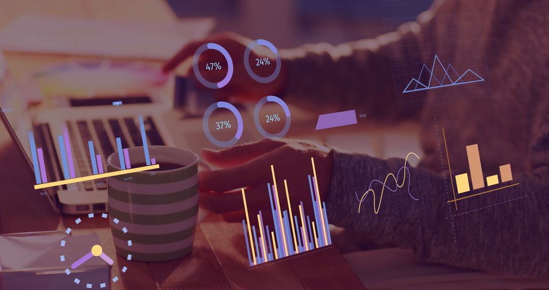 Businessman Analyzing Financial Data on Laptop with Strategical Graphs