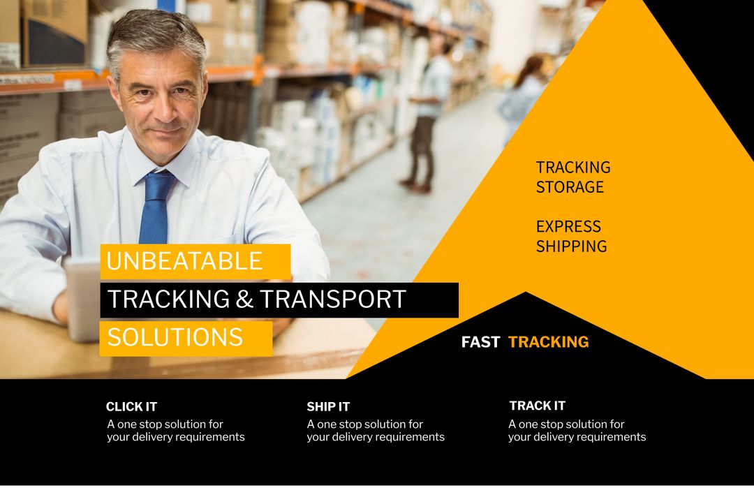 Confident Manager in Warehouse Promoting Logistics and Inventory Solutions