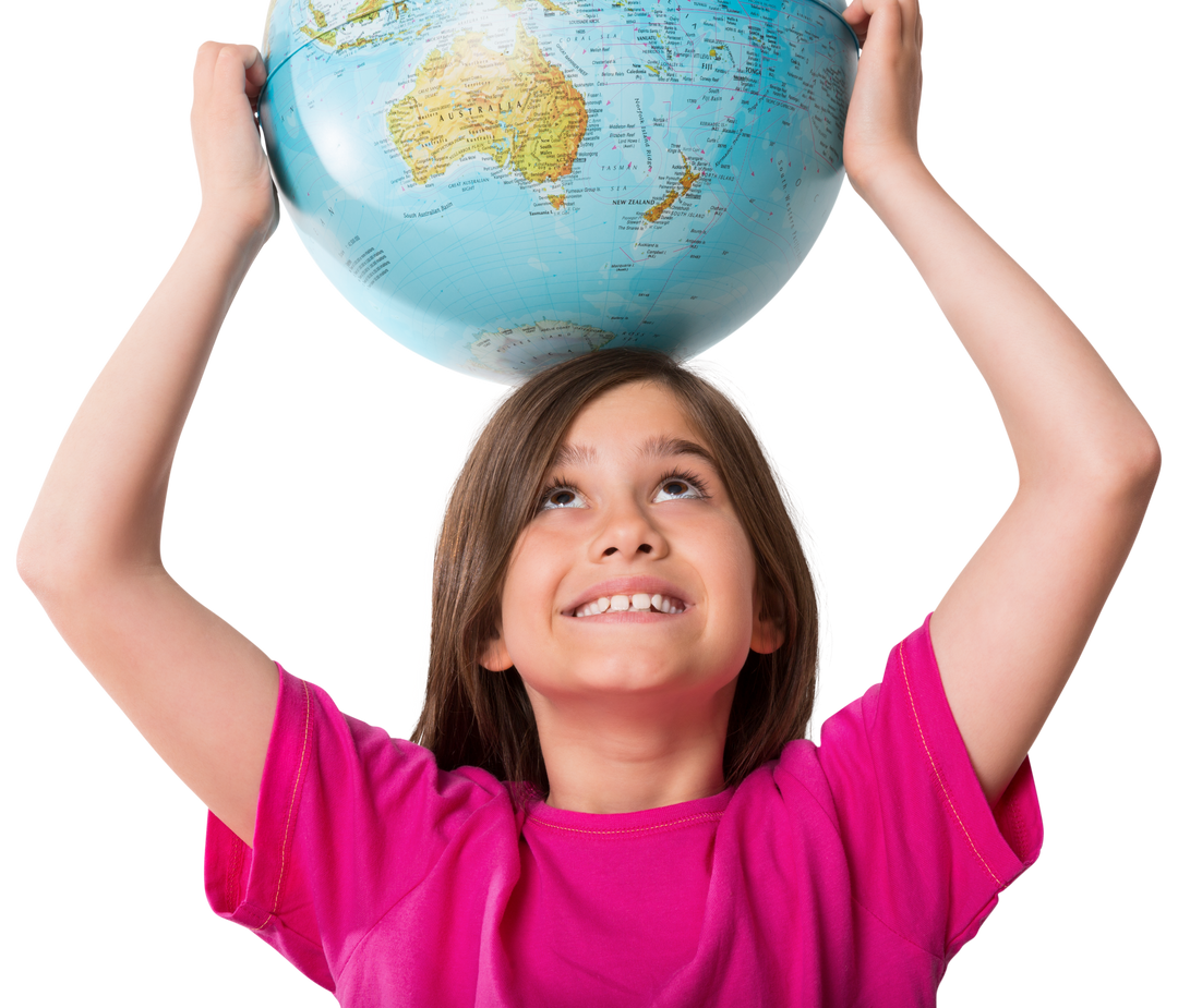 Smiling Girl in Pink Holding Transparent Globe Above Head - Download Free Stock Images Pikwizard.com