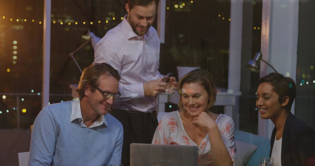 Team Collaborating on Financial Data Analysis Late Evening