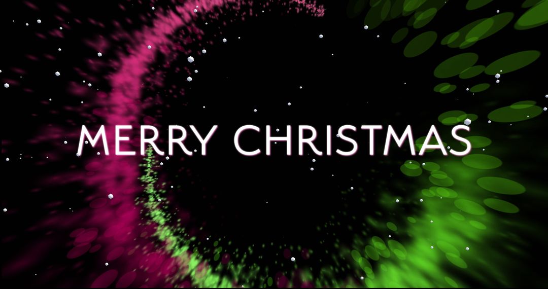 Merry Christmas Text with Colorful Light Trails on Black Background