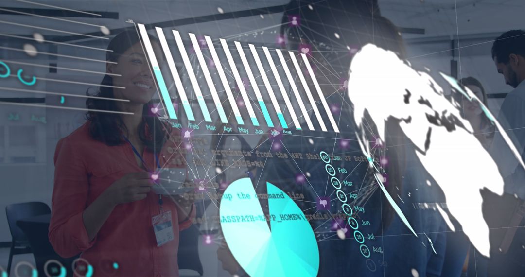 Business Team Analyzing Data Visualization with Technology Integration