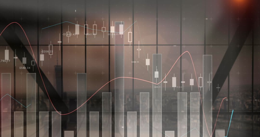 Financial Graphs and Cityscape Represent Global Trade