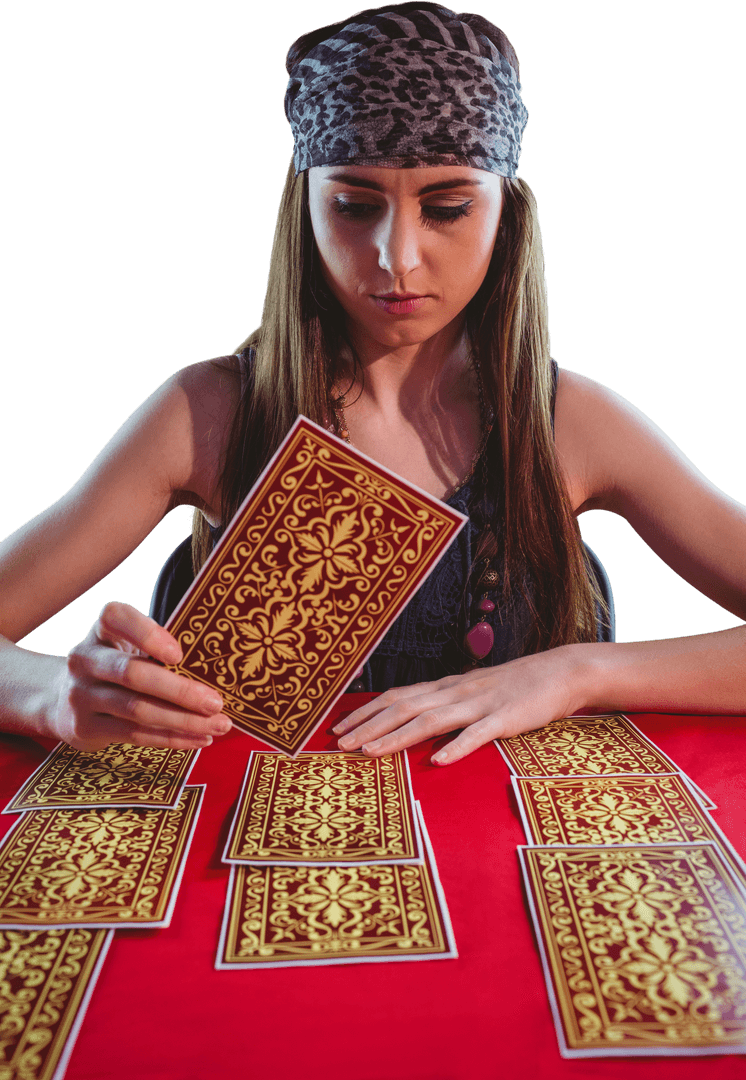 Mystical Fortune Teller Holding Tarot Card Transparent Background