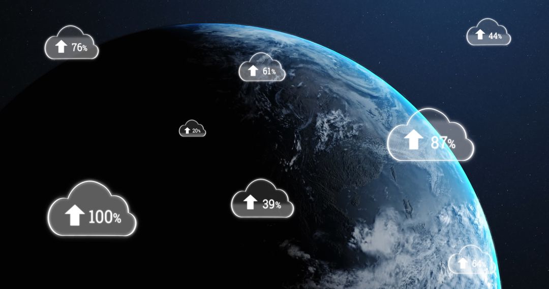 Global Data Transfer Network Above Earth with Digital Clouds