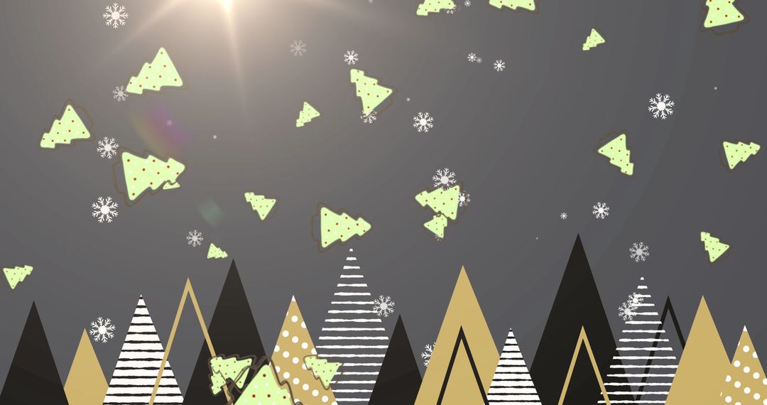 Abstract Holiday Trees with Snowflakes on Gray Background