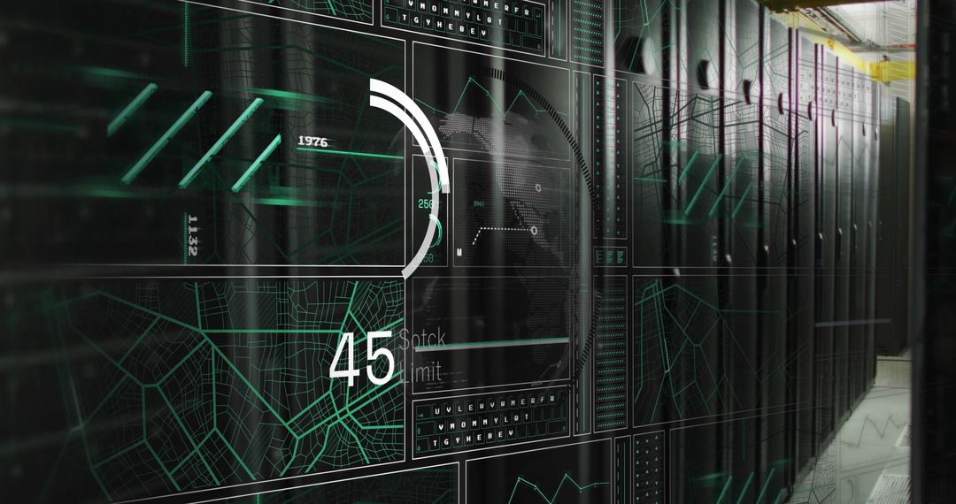 Digital Interface Displayed in Advanced Server Room Setting