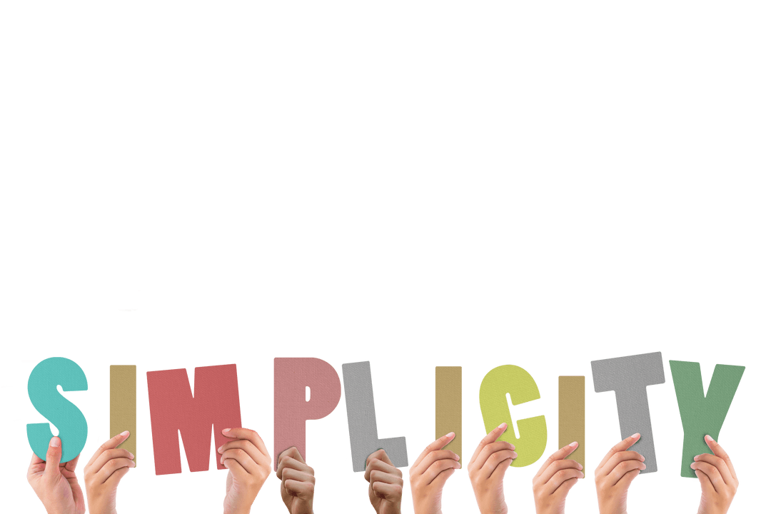 Hands Holding Colorful Alphabet Letters Forming Simplicity Transparent