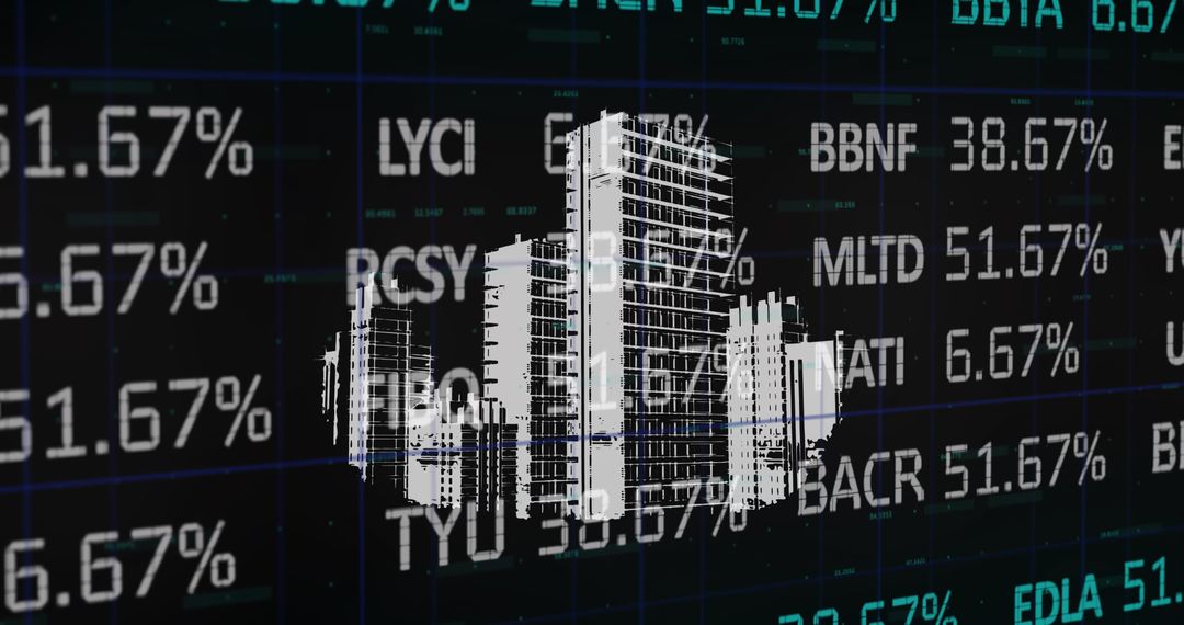 Financial Data Over Urban Cityscape With Digital Interface