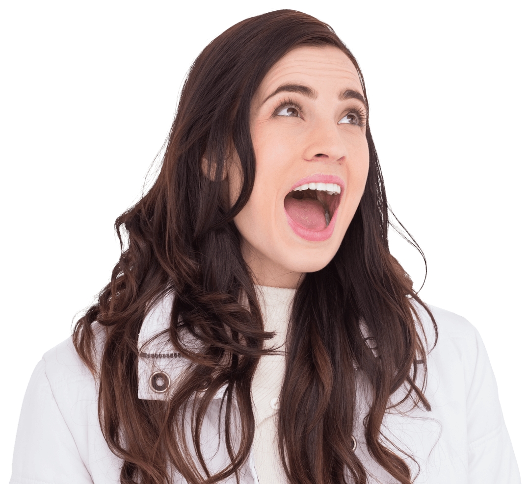 Expressive Woman Shouting Excitedly on Transparent Background