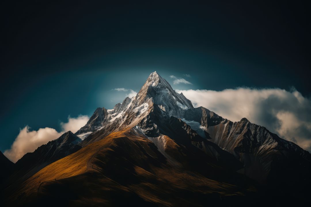 General view of mountain peak and clouds, created using generative ai technology - Free Images, Stock Photos and Pictures on Pikwizard.com