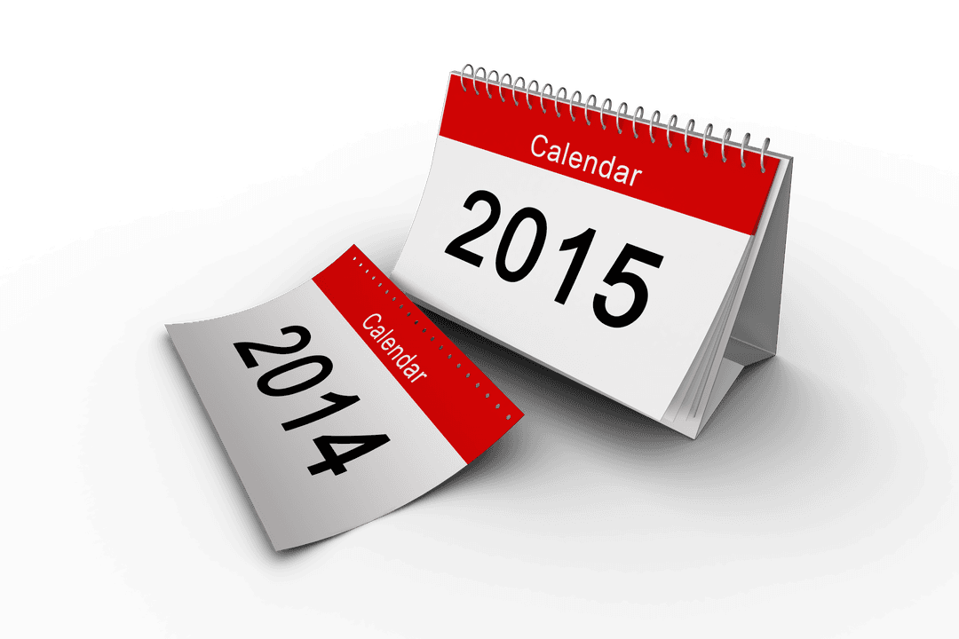 2015 Desk Calendar with 2014 Page Falling Red Banner Transparent