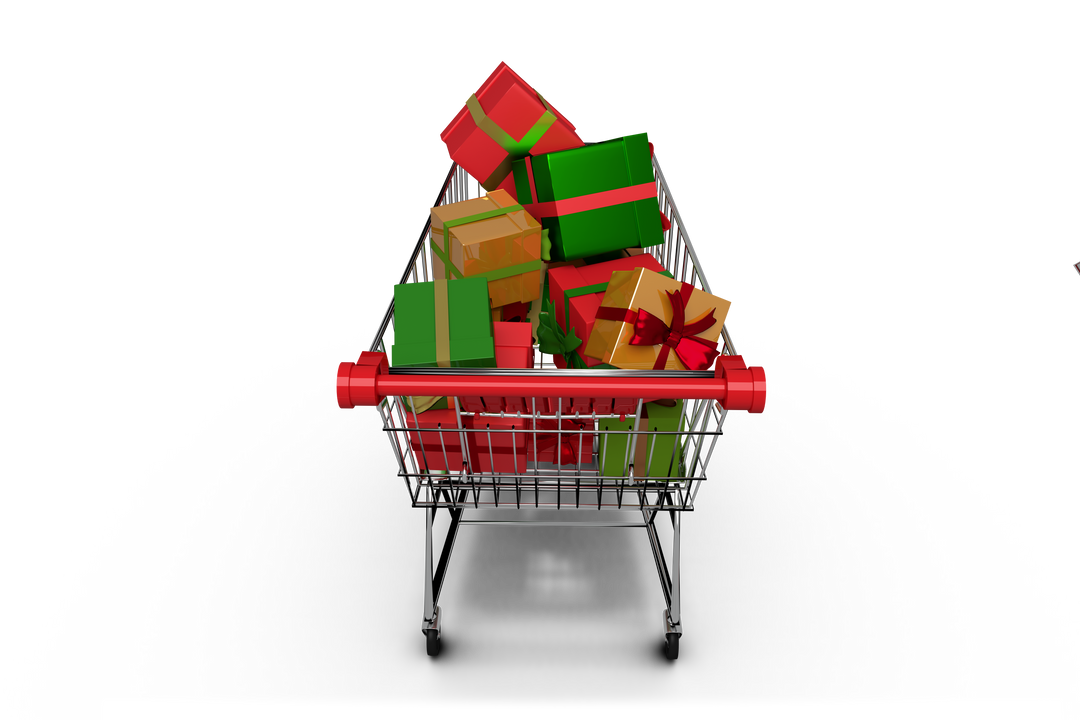 Shopping cart with wrapped gifts isolated on transparent background - Download Free Stock Images Pikwizard.com