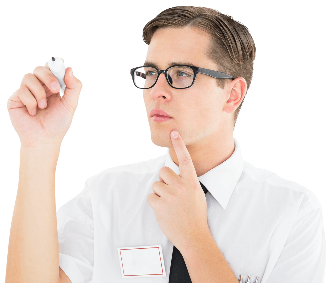Transparent Geeky Businessman Writing With Marker