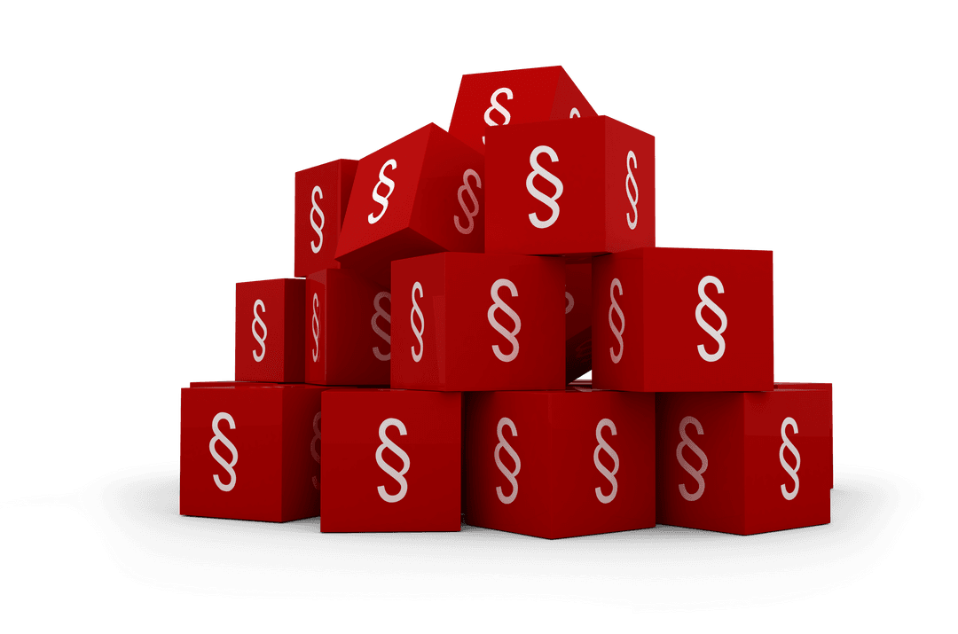 Stack of Transparent Red Cubes with Section Symbols