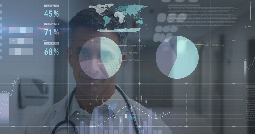 Global Healthcare Technology Interface with Doctor and Data Visualizations