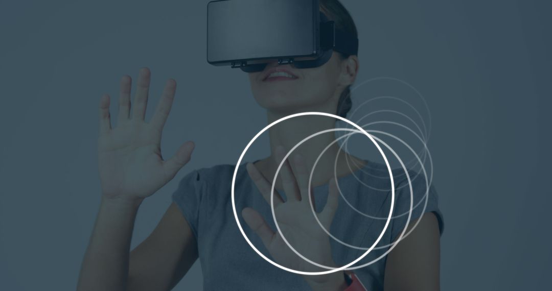 Businesswoman Engaged with Virtual Reality Interface Circles