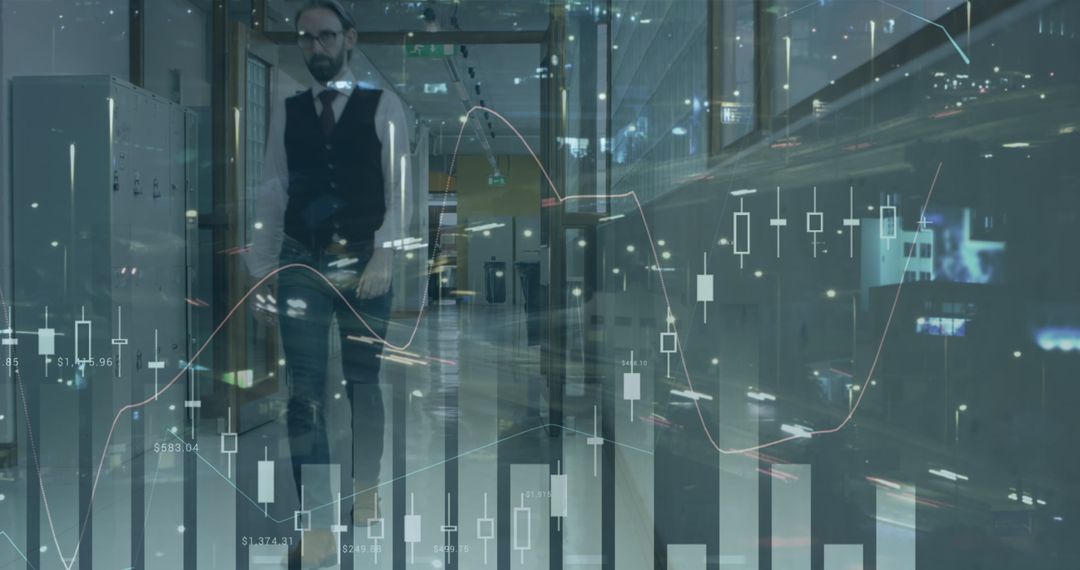 Businessman Reflected in Financial Data Ridge Graph Display