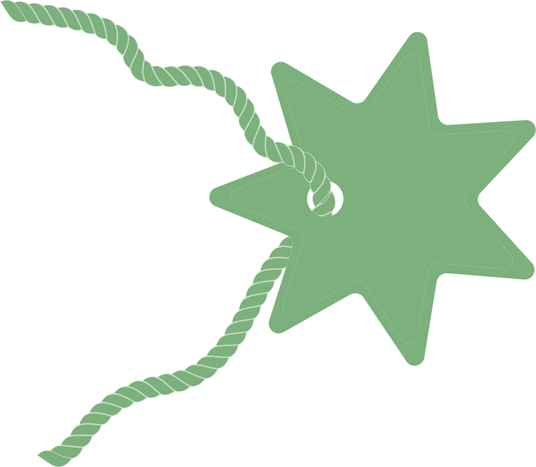 Green Star-Shaped Label with Twine on Transparent Background