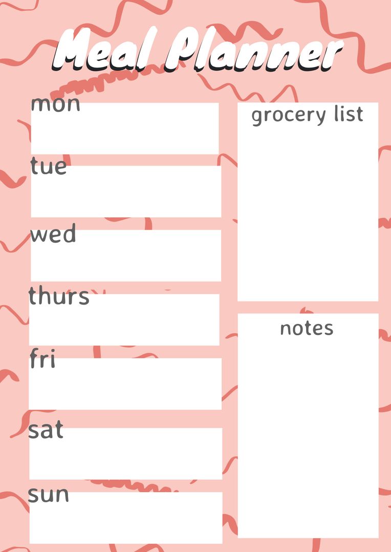 Weekly Meal Planner Template with Grocery List and Notes - Download Free Stock Templates Pikwizard.com