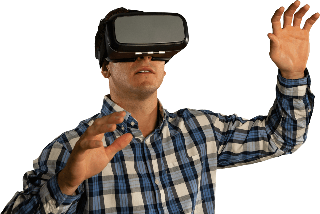 Transparent VR Experience with Caucasian Male Using Headset