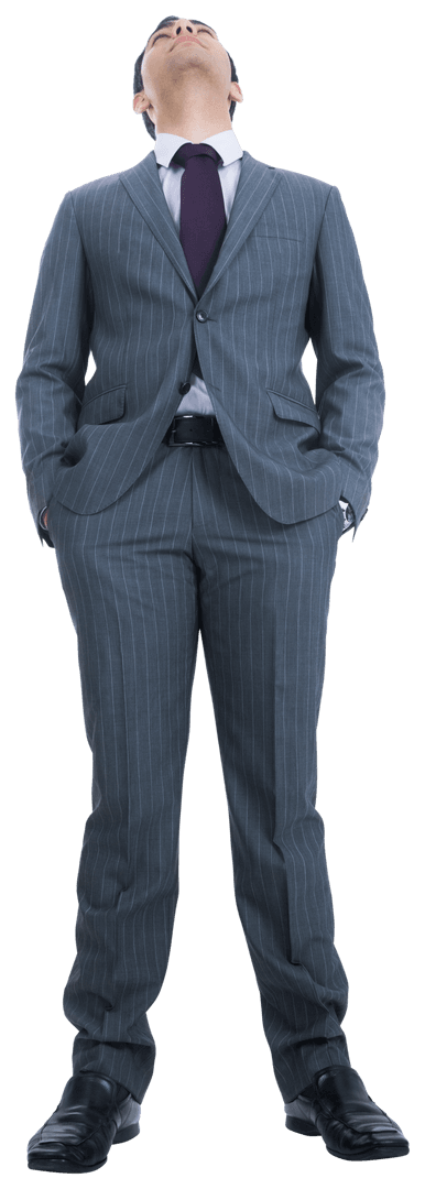 Elegant Businessman Looking Upward in Smart Suit on Transparent Background
