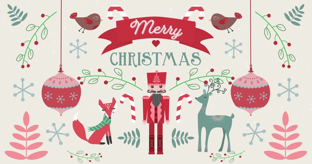 Festive Christmas Banner with Nutcracker and Winter Animals - Free Images, Stock Photos and Pictures on Pikwizard.com