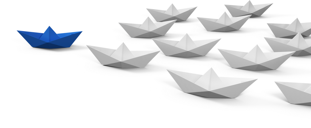 A blue paper boat standing out among white ones on a transparent background - Download Free Stock Images Pikwizard.com