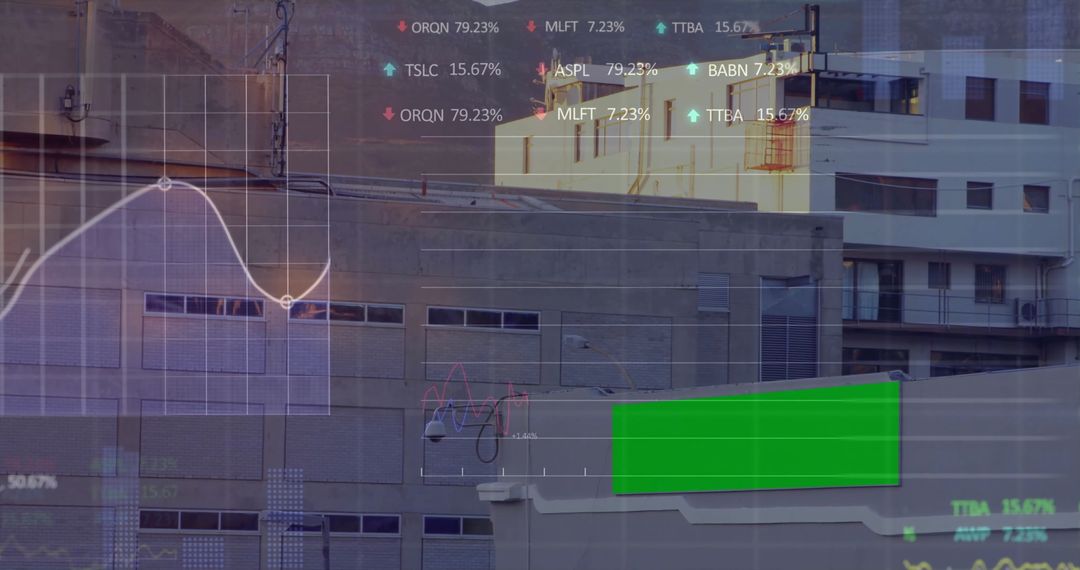 Futuristic Urban Landscape with Digital Data Overlay