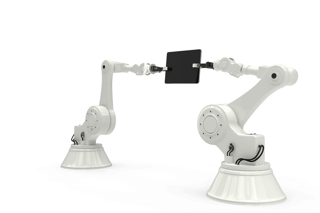 Transparent Robotic Arms Holding Tablet with Copy Space
