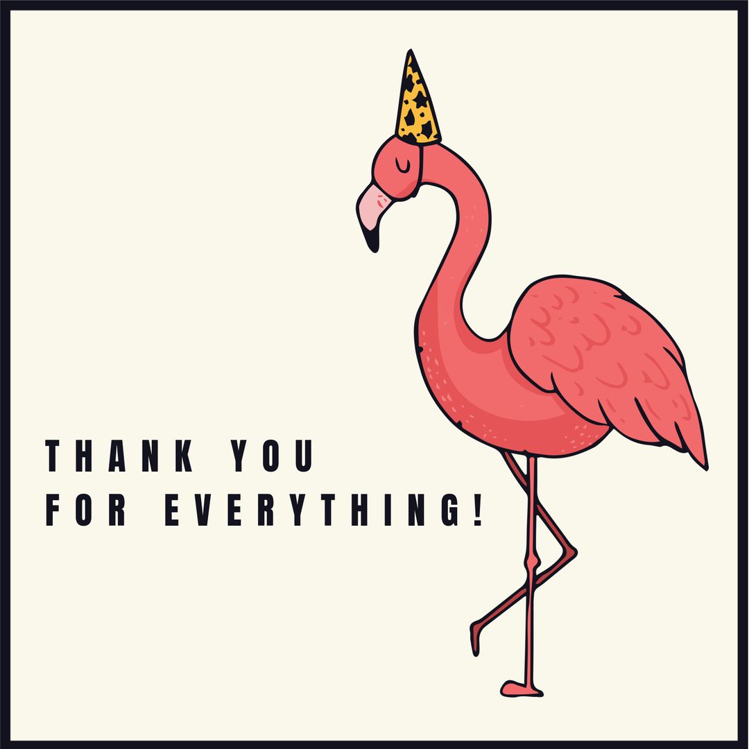 Party Flamingo with Party Hat Expressing Gratitude