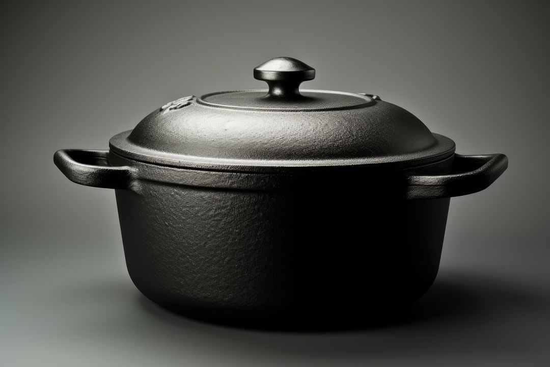 A black cast iron pot sits on a neutral background - Free Images, Stock Photos and Pictures on Pikwizard.com