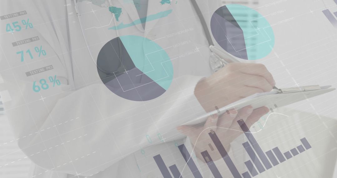 Doctor Analyzing Data with Modern Infographics Overlay