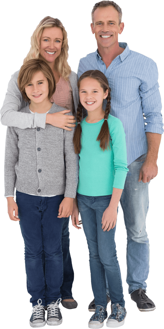 Happy Family in Casual Outfits on Transparent Background